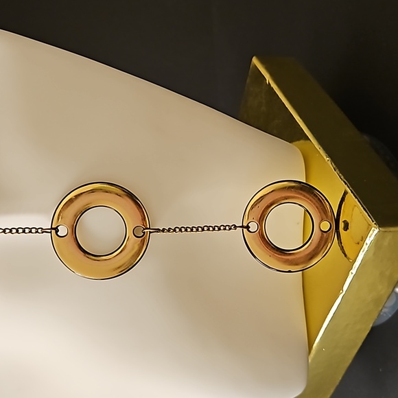 Gold Tone Circles and Brass Chain Necklace - Picture 2 of 3